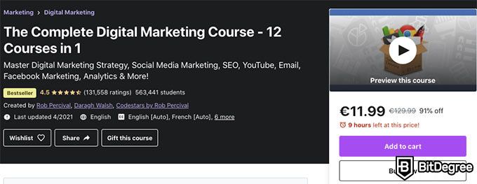 Digital marketing courses: udemy complete course.