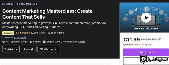 Digital marketing courses: udemy content marketing masterclass.
