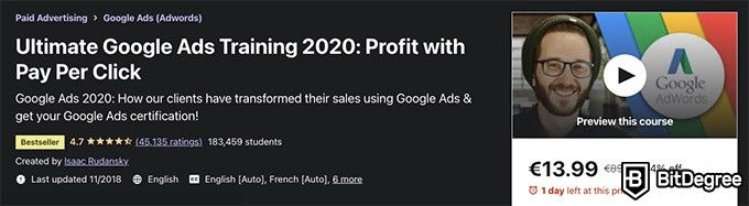 Tiếp thị kỹ thuật số Udemy: Đào tạo cơ bản về Google Ads 2020.