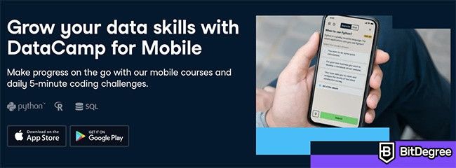 Distance learning: DataCamp mobile app.