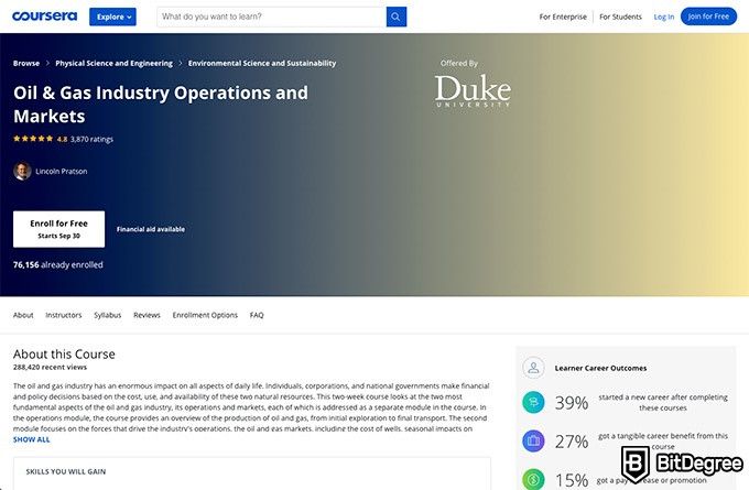Duke university online courses: Oil & Gas Industry and Markets.