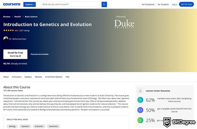 Онлайн курсы Дьюкского университета: Введение в генетику и эволюцию.