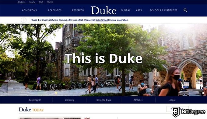 Cursos Online Universidad de Duke: Página principal de la Universidad de Duke.