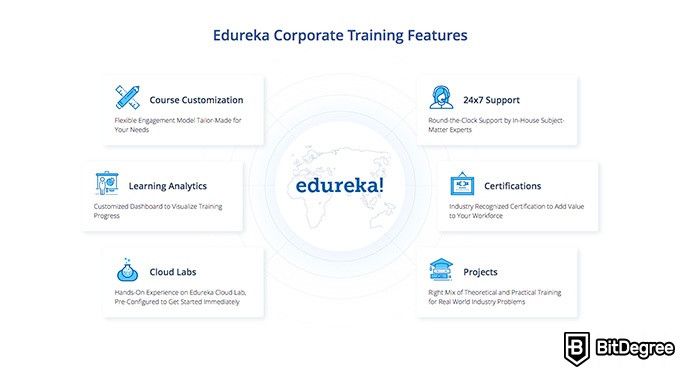 Edureka review: corporate training features.
