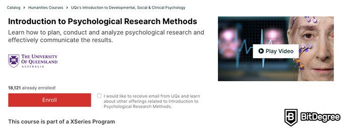 Psychology courses: edx introduction to pscyhological research methods