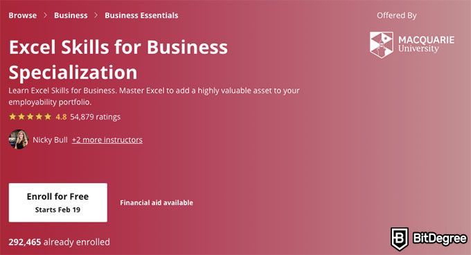Excel classes online: excel skills for business specialization