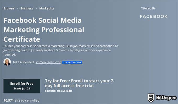 Бизнес курсы онлайн: профессиональный сертификат маркетинг социальной сети Facebook.