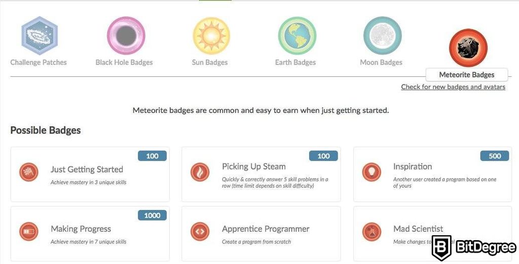 Khan Academy review: the badge system.