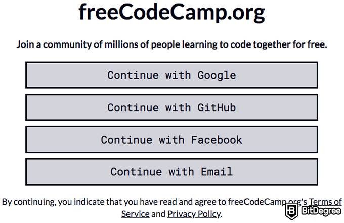 Freecodecamp отзывы: регистрация на платформе.