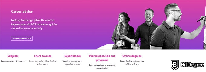 Análise do FutureLearn: aconselhamento de carreira.