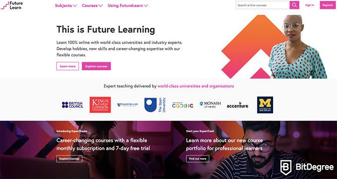 FutureLearn review: front page.