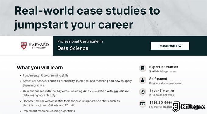 Harvard math course: Professional Certificate in Data Science.