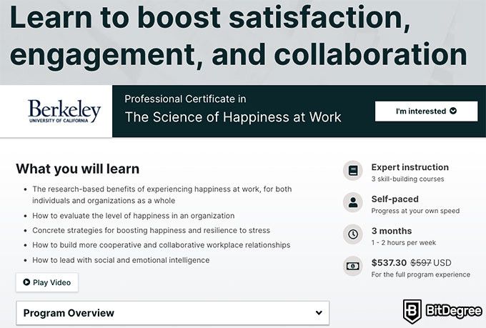 Harvard happiness course: The Science of Happiness at Work.