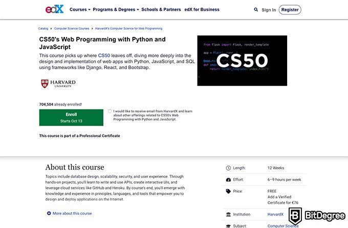 Harvard online courses: CS50's Web Programming with Python and JavaScript.