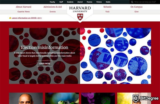 Онлайн курсы Гарварда: главная страница сайта Гарварда.