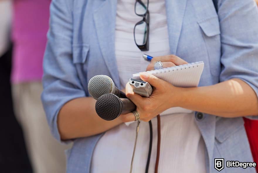 How to become a writer: a person conducting an interview.
