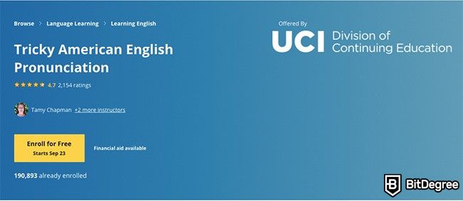 Cách học tiếng Anh: Khóa học phát âm tiếng Anh Mỹ khó trên Coursera.