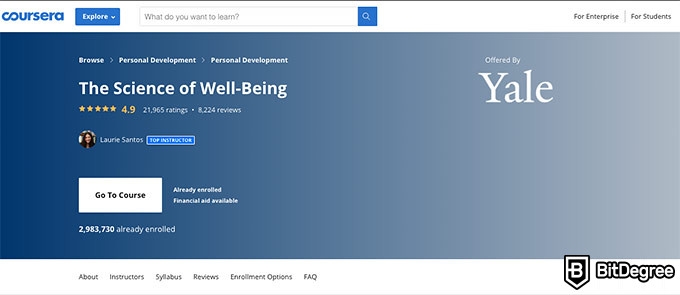Ivy League online courses: The Science of Well-Being course.