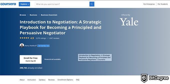 Ivy League online courses: Introduction to Negotiation course. 