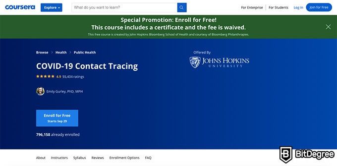 John Hopkins online courses: COVID-19 Contact Tracing.