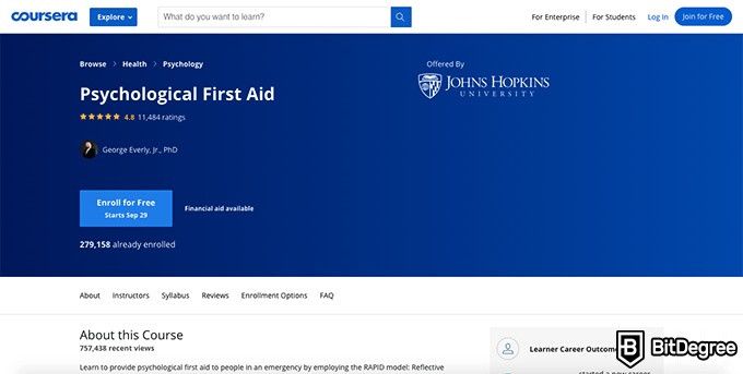 John Hopkins online courses: Psychological First Aid.