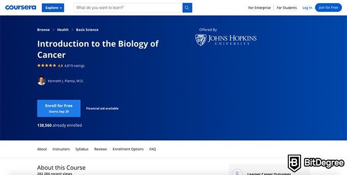 Kursus online John Hopkins: Pengenalan Biologi Kanker.