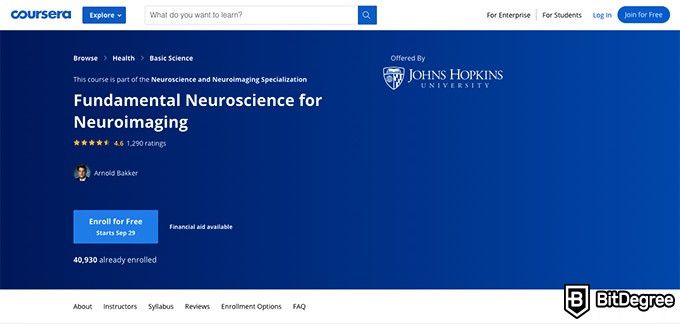 约翰霍普金斯大学在线课程：神经影像学的基础神经科学。