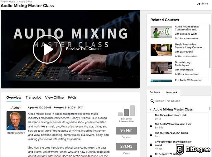 Análise do Lynda.com: masterclass de mixagem de áudio.