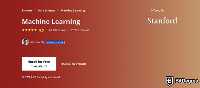 Coursera gratuit: l'apprentissage automatique.