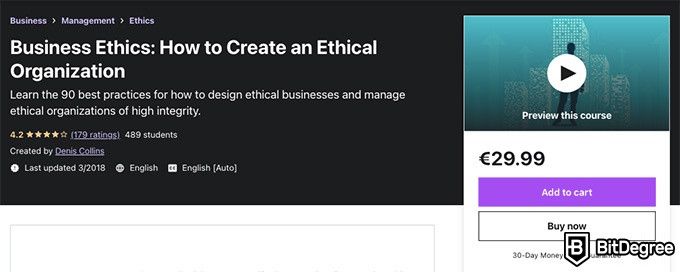 Các khóa học trực tuyến về đạo đức: Khóa học về Đạo đức Kinh doanh trên Udemy.