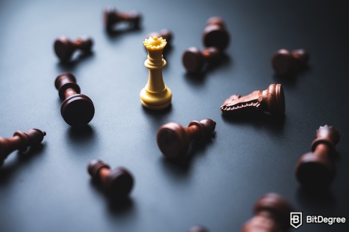 Chess Board With A Few Pieces Scattered On The Floor Background