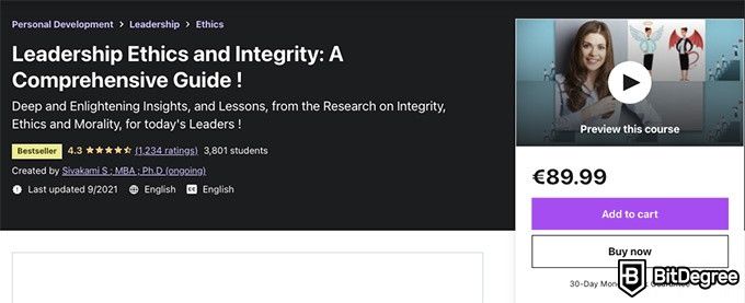 Online ethics courses: Leadership Ethics and Integrity course on Udemy.