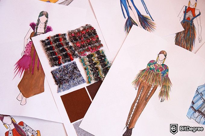 Online Fashion Design Courses: colorful fashion illustrations.