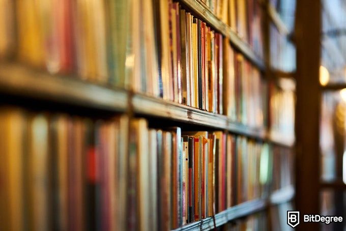 Online history courses: a shelf filled with books