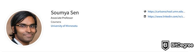 Online information technology degree: Instructor Soumya Sen on Coursera.