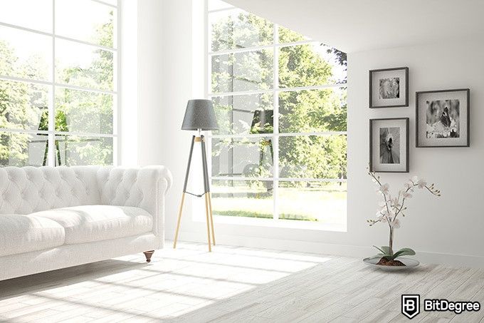 Melhor Curso de Design de Interiores Online: Sala de estar decorada em branco.