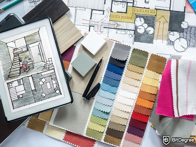 Курсы дизайна интерьера: образцы цвета для мебели.