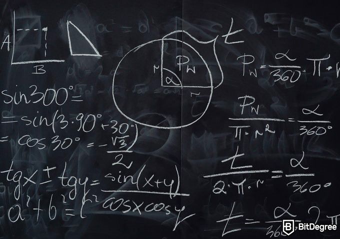 Online Math Courses: blackboard with algebra