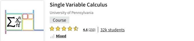 Online Math Courses: single variable calculus course