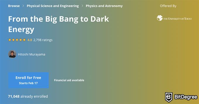 Online physics courses: from the big bang to dark energy