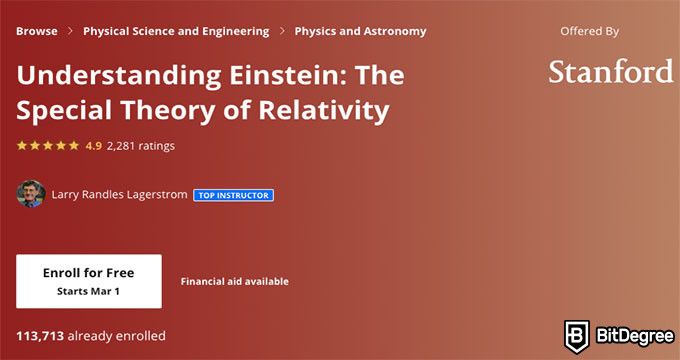 Online physics courses: understanding einstein: the special theory of relativity