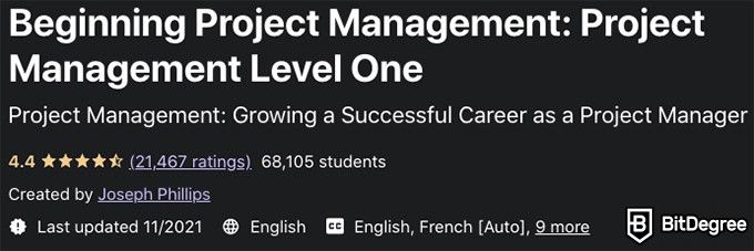 Online Project Management Degree: project management level one course.