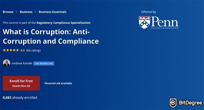 Online social sciences degree: What is Corruption: Anti-Corruption and Compliance course on Coursera.