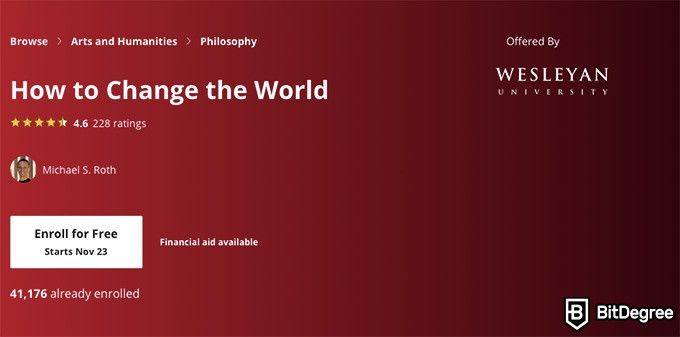 Online social sciences degree: How to Change the World course on Coursera.