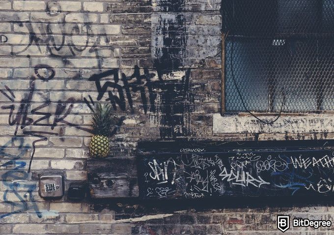 Online Sociology Degree: wall with graffiti and a pineapple.
