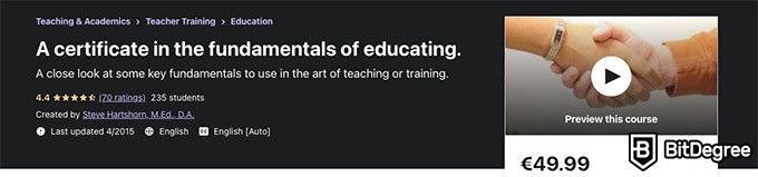 Online teaching courses: a certificate in the fundamentals of educating..
