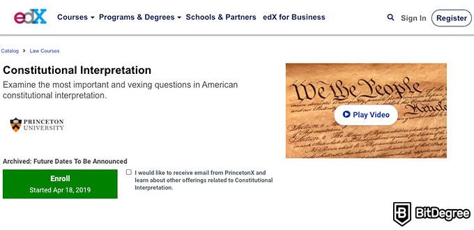 Kursus online Universitas Princeton: kursus Interpretasi Konstitusi. 
