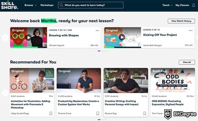 Skillshare отзывы: пользовательский интерфейс.