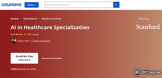 Stanford AI course: AI in Healthcare Specialization.
