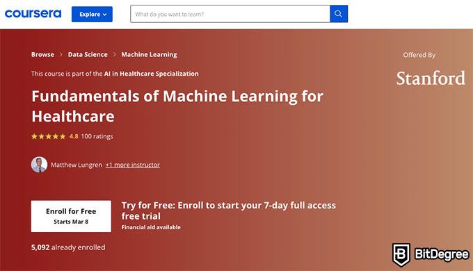 Stanford AI course: Fundamentals of Machine Learning for Healthcare.